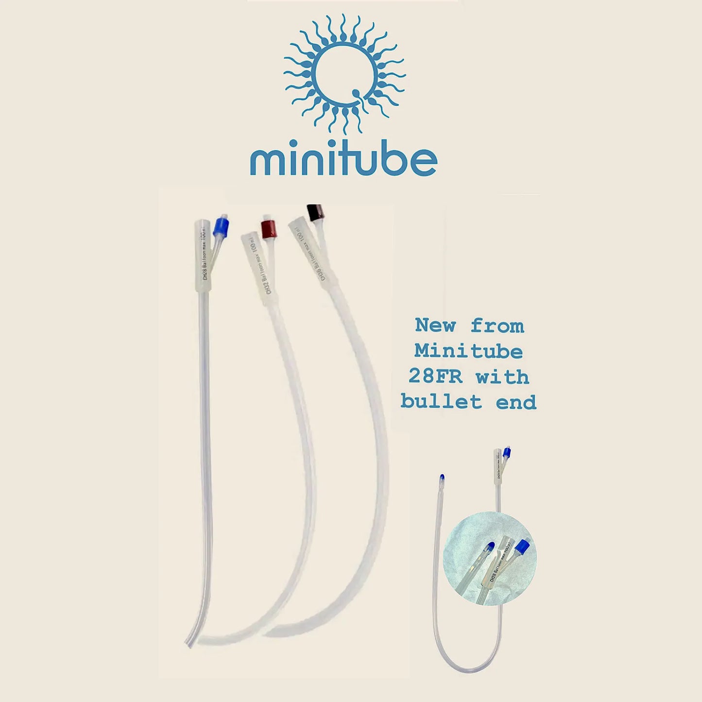 Silicone Embryo Flushing Catheter, 36FR,"Three clear catheters with colored caps and curved tubing"