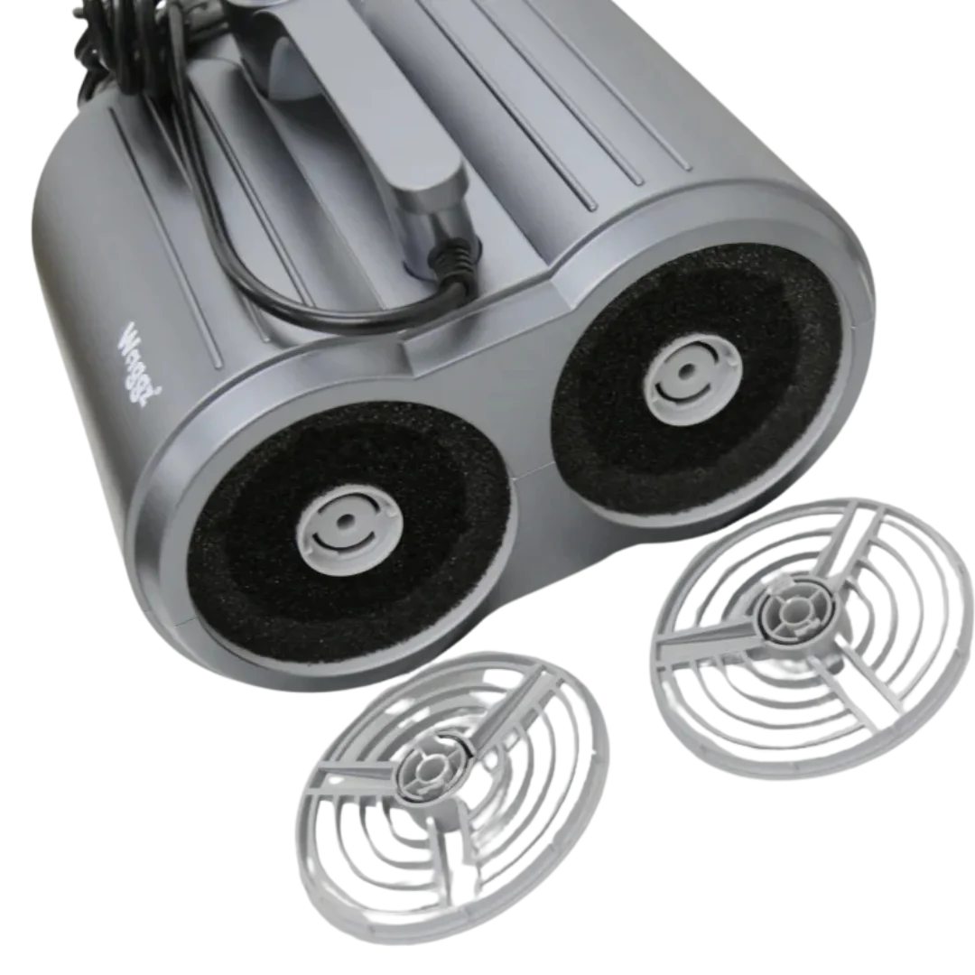 Duo-Surge Dryer with Movable Dryer Stand by Waggz,"Dual-barrel dryer base with two round vent inserts"
