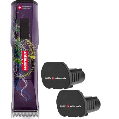Purple Saphir Cordless Clipper Two Batteries by Heiniger and FREE Blade,"Purple cordless clipper with two black battery packs"