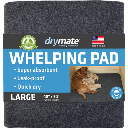 Whelping Pads for Dogs,"Folded dark gray pad with paper wrap label"