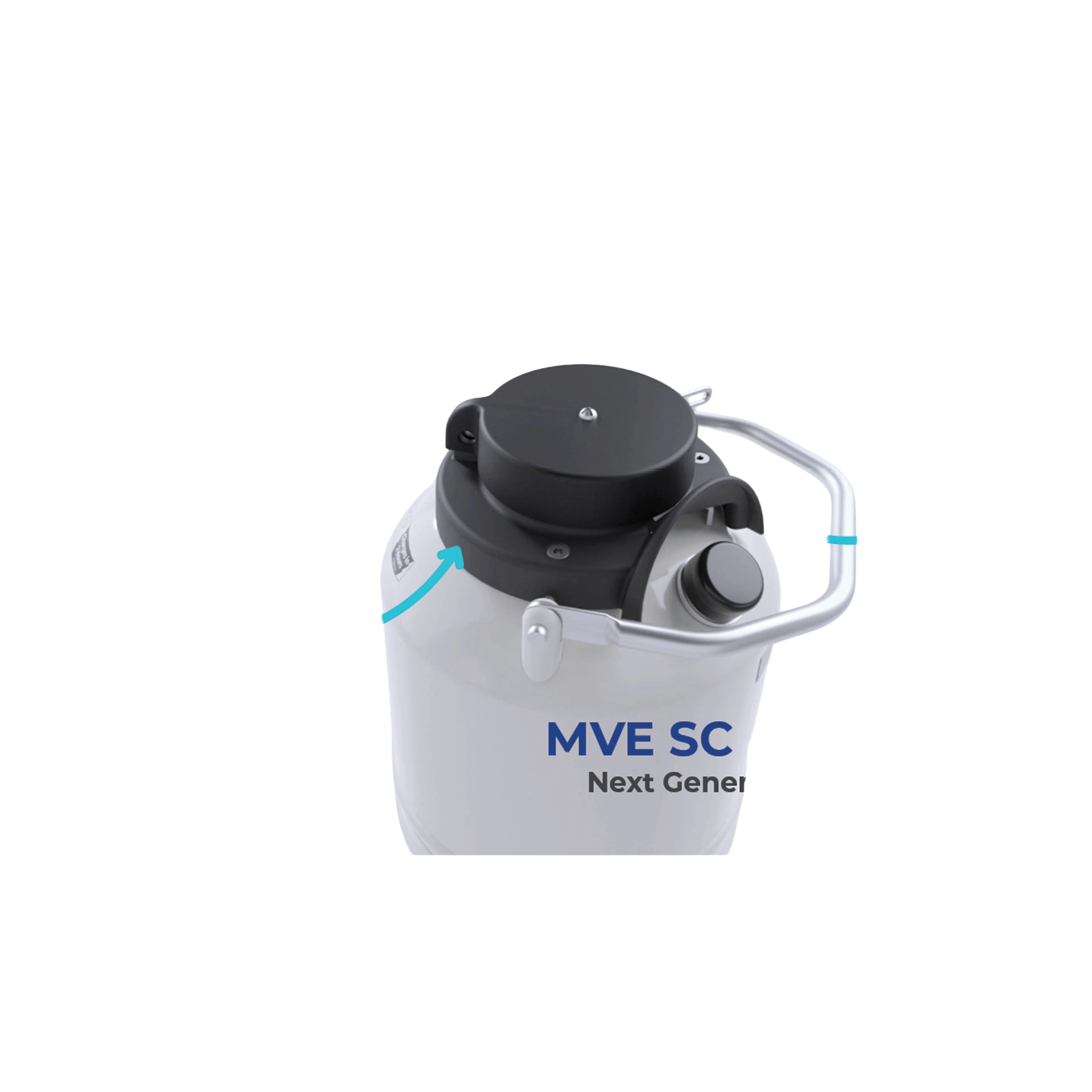 Newly Designed Next Generation Vapor Shipper,"Close-up of vapor shipper top with handle and cap"