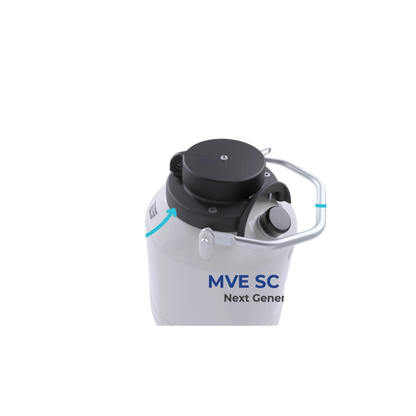 Newly Designed Next Generation Vapor Shipper,"Close-up of vapor shipper top with handle and cap"