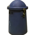 Protective Shipping Carton for 2/1V,"Blue cylindrical shipping container with domed lid and metal latches"