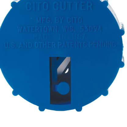 Straw Cutter,"Blue round cutter with visible metal blade slot"