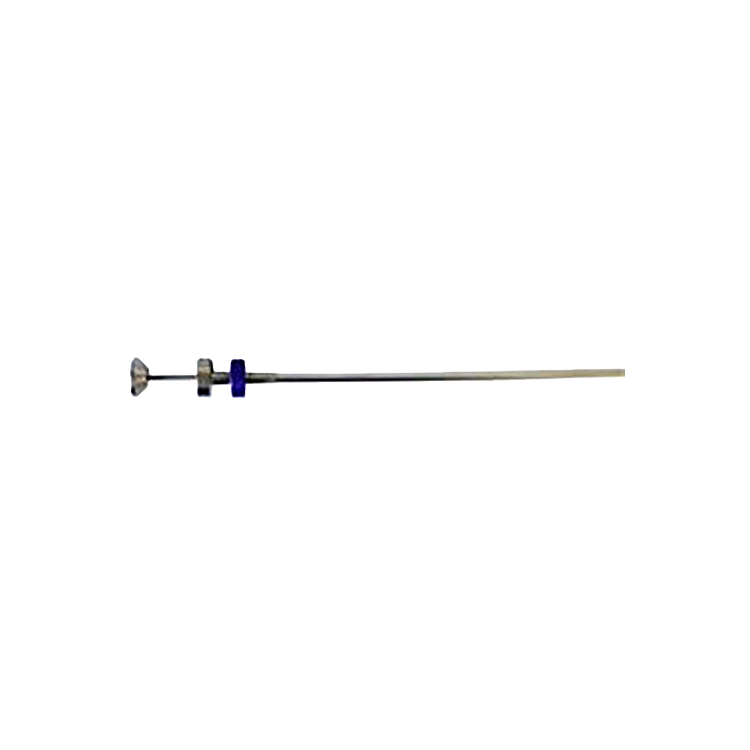 Stainless Steel Straw Gun,"Long metal straw gun with blue finger grip"