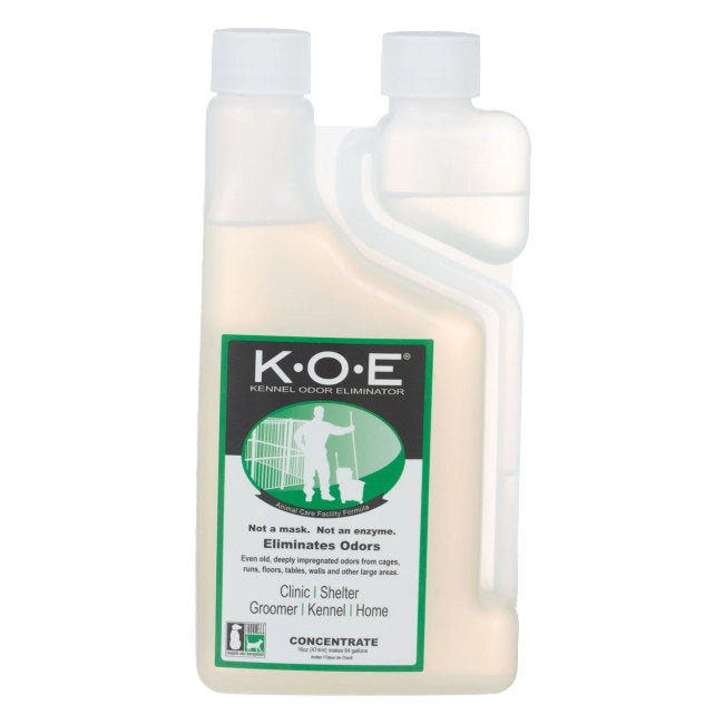KOE® Kennel Odor Eliminator,"White dual-neck bottle with handle and front label"