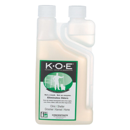 KOE® Kennel Odor Eliminator,"White dual-neck bottle with handle and front label"
