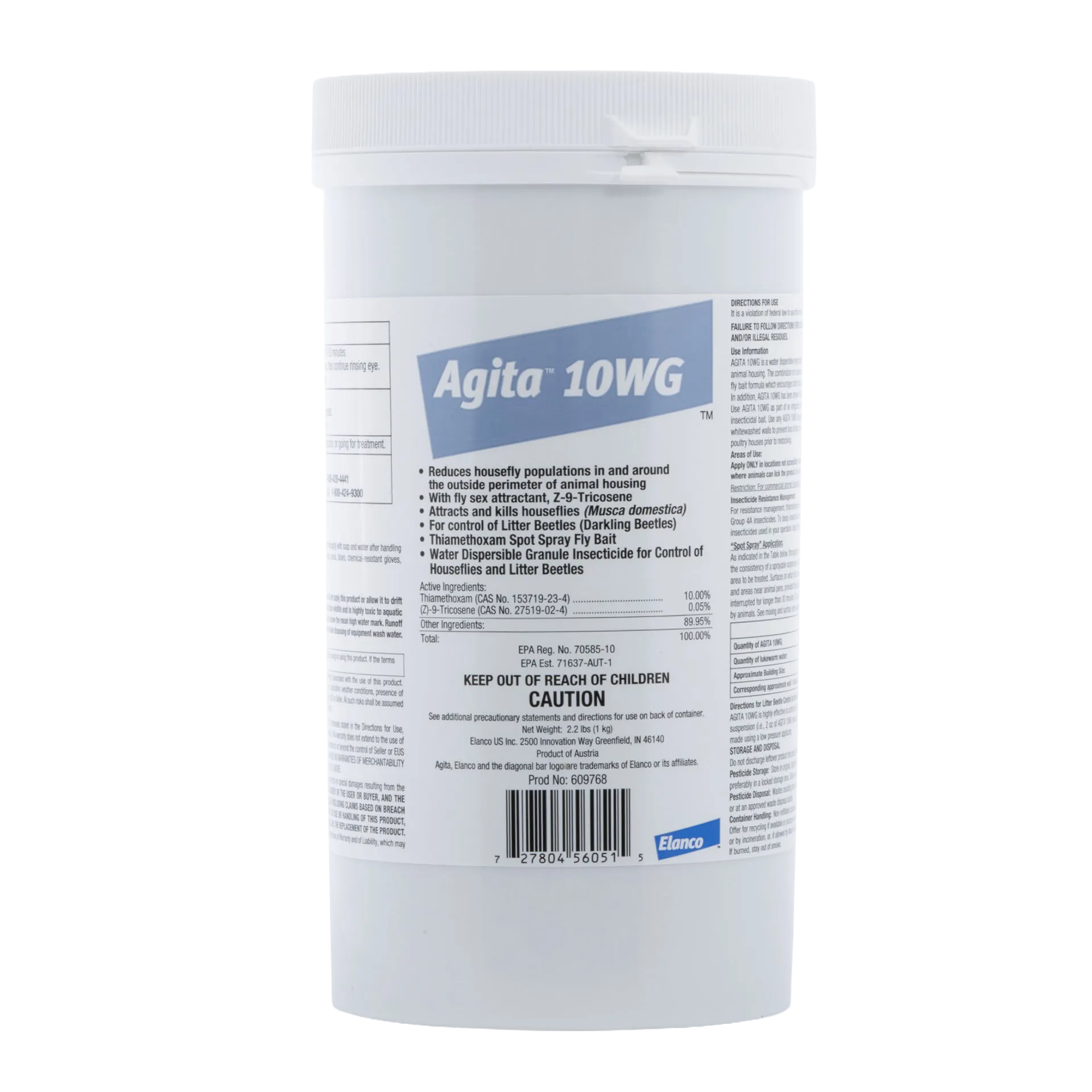 Agita® 10 WG Insecticide,"White plastic tub with screw-top lid and front label"