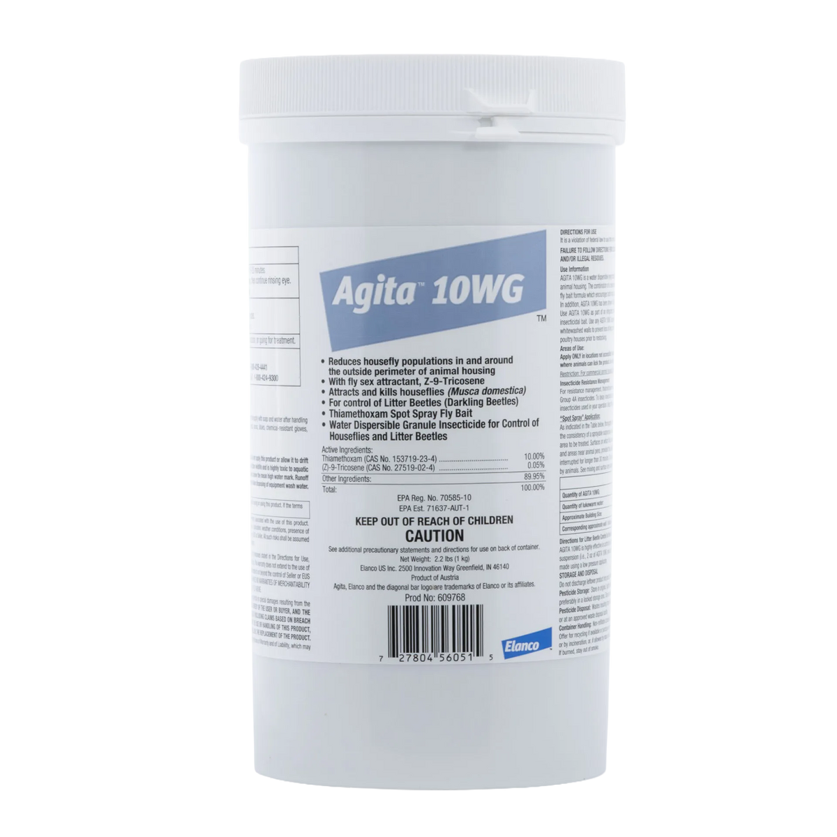 Agita® 10 WG Insecticide,"White plastic tub with screw-top lid and front label"