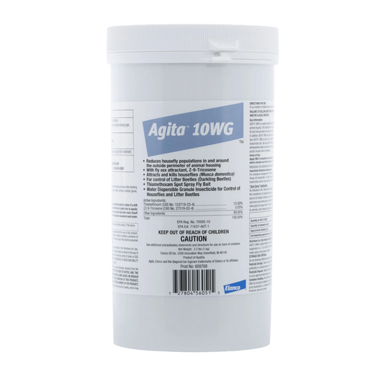 Agita® 10 WG Insecticide,"White plastic tub with screw-top lid and front label"