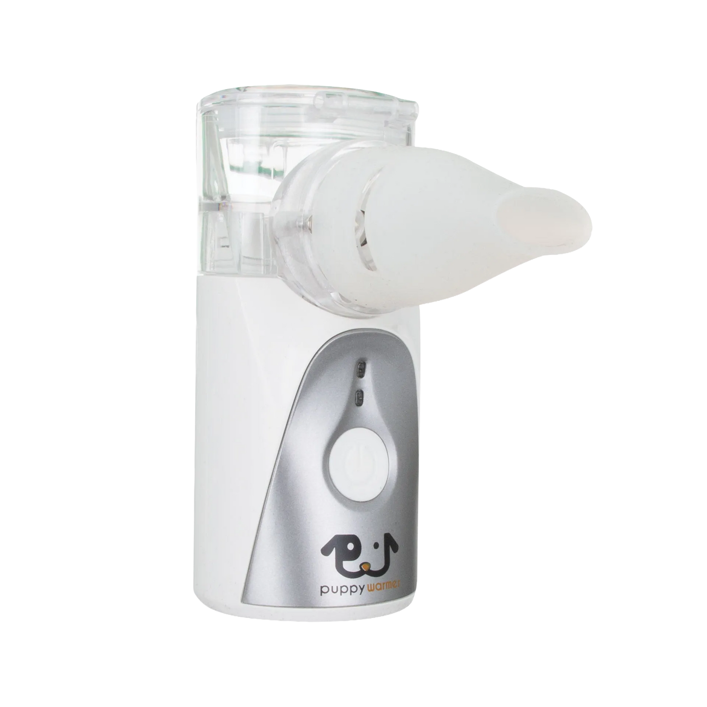 Puppywarmer Handheld Nebulizer,"Handheld nebulizer with clear medicine cup and white mask attachment"