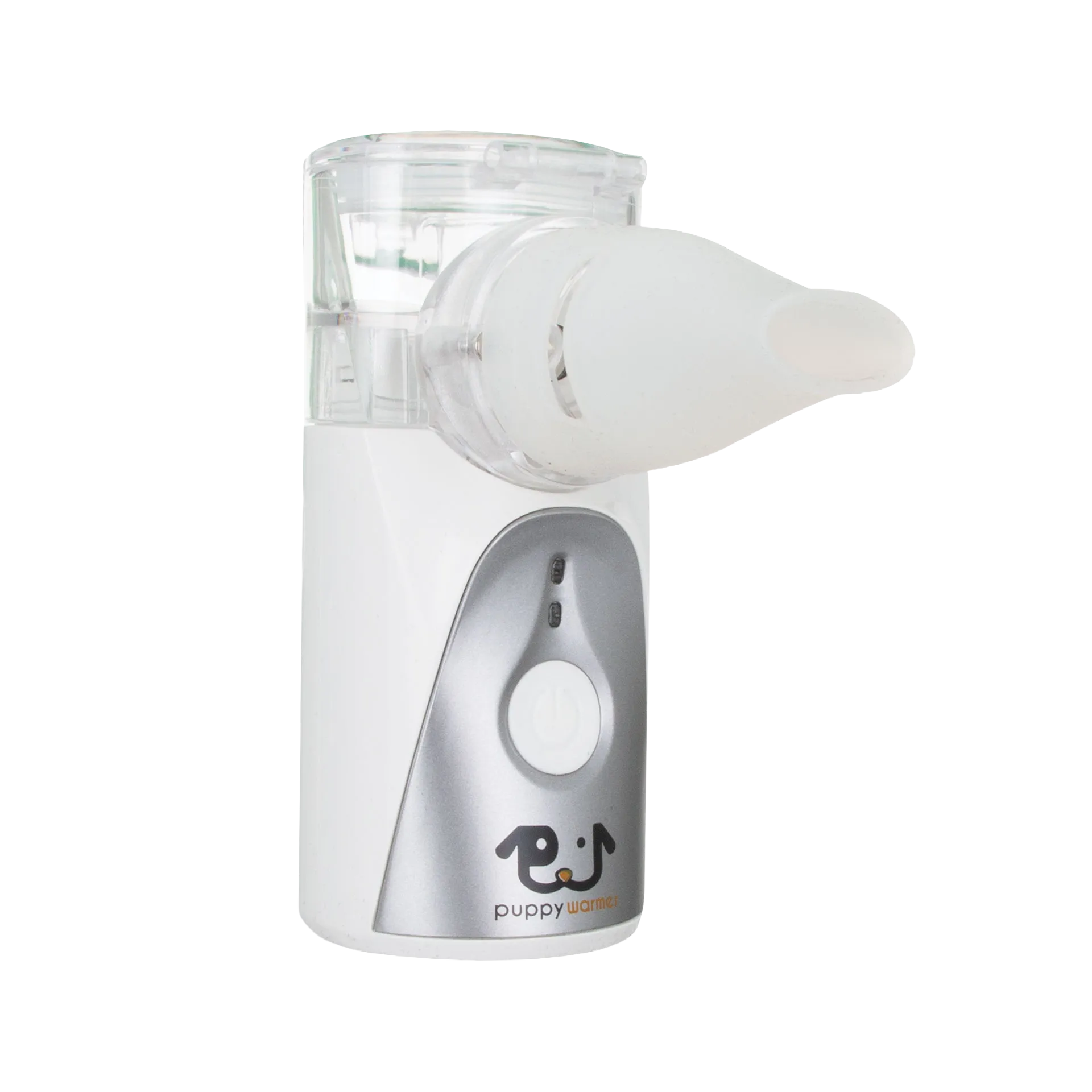 Puppywarmer Handheld Nebulizer,"Handheld nebulizer with clear medicine cup and white mask attachment"