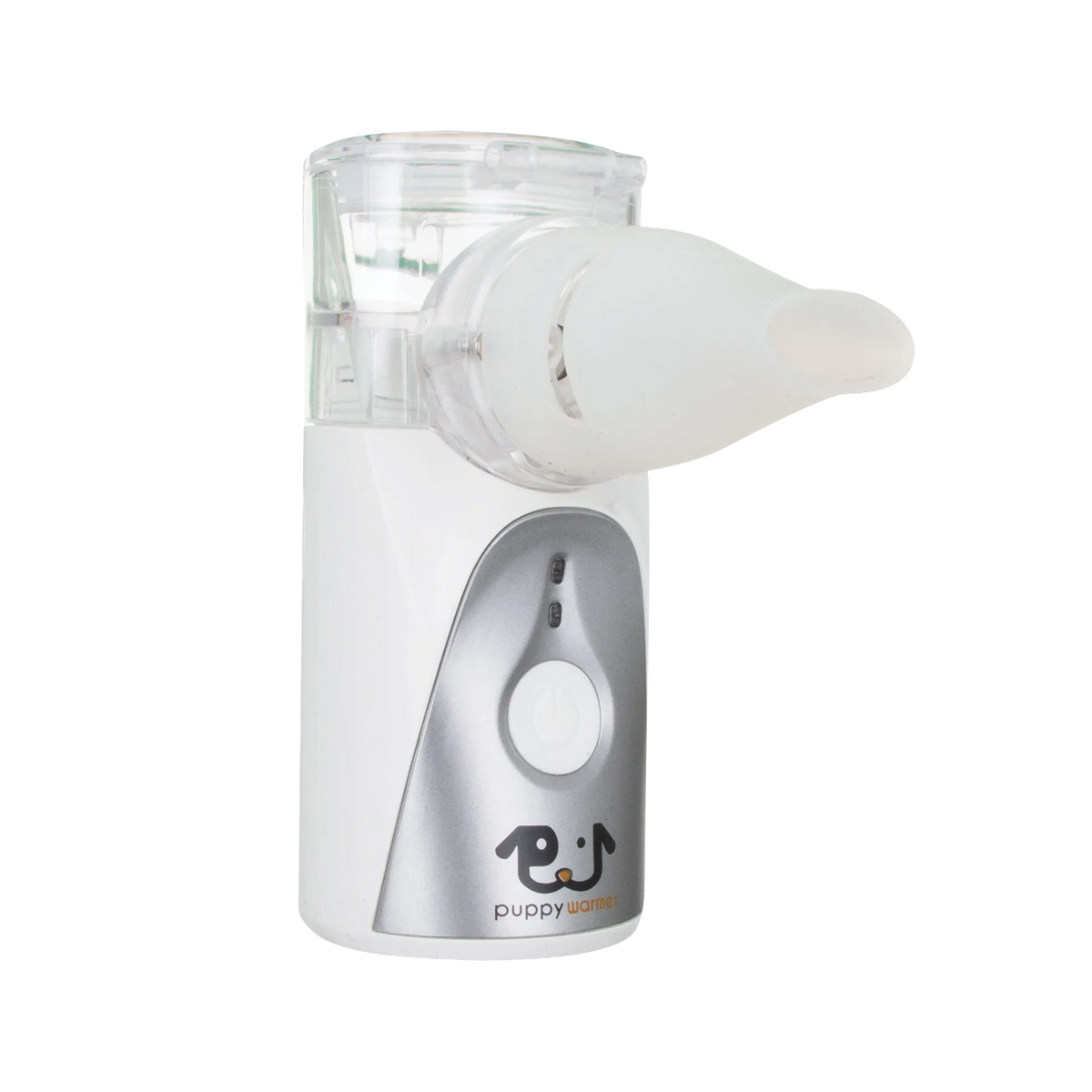 Puppywarmer Handheld Nebulizer,"Handheld nebulizer with clear medicine cup and white mask attachment"