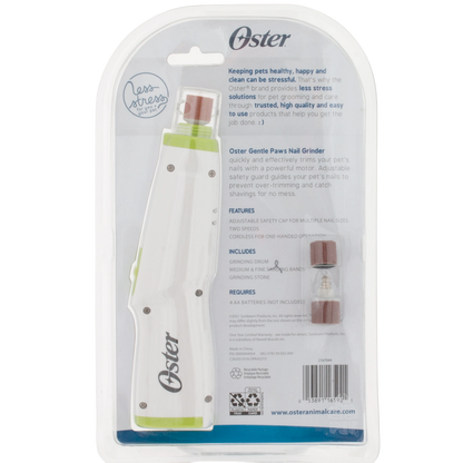 Oster® Gentle Paws™ Premium Nail Trimmer,"Packaged nail grinder with sanding bands and accessory inserts"