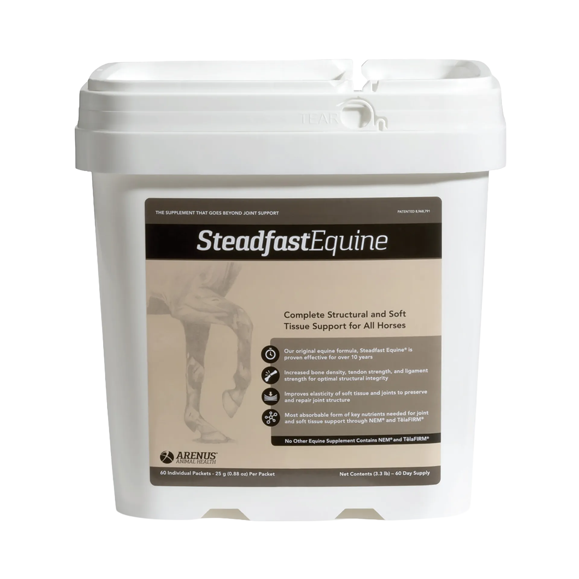 Steadfast® Equine,"White rectangular tub with handle lid and front label"