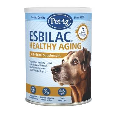 PetAg Esbilac Healthy Aging Powder for Adult and Senior Dogs,"Powder supplement can with dog illustration on label"