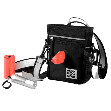 Day/Night Walking Bag,"Black shoulder bag with leash, poop bag roll, and flashlight"