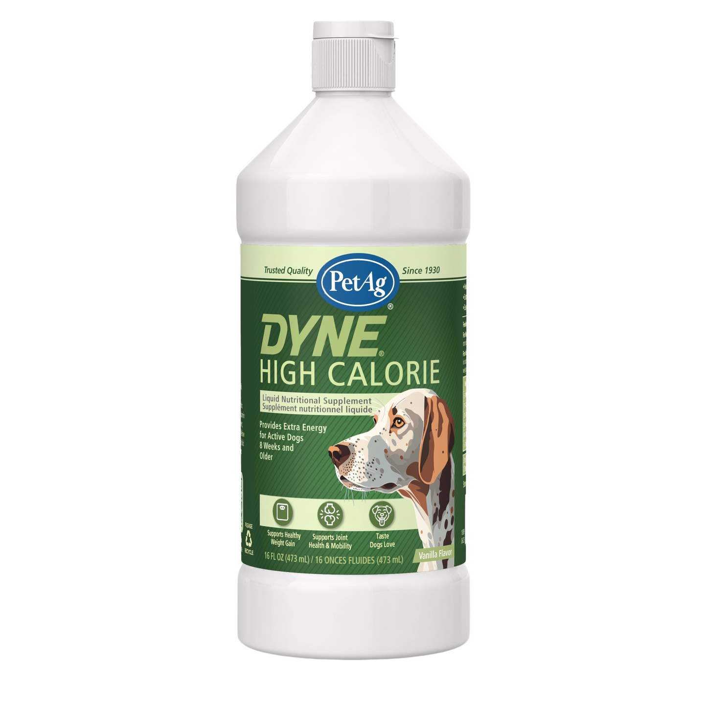 Dyne® Supplement for Dogs and Puppies,"White bottle with green label and dog illustration"