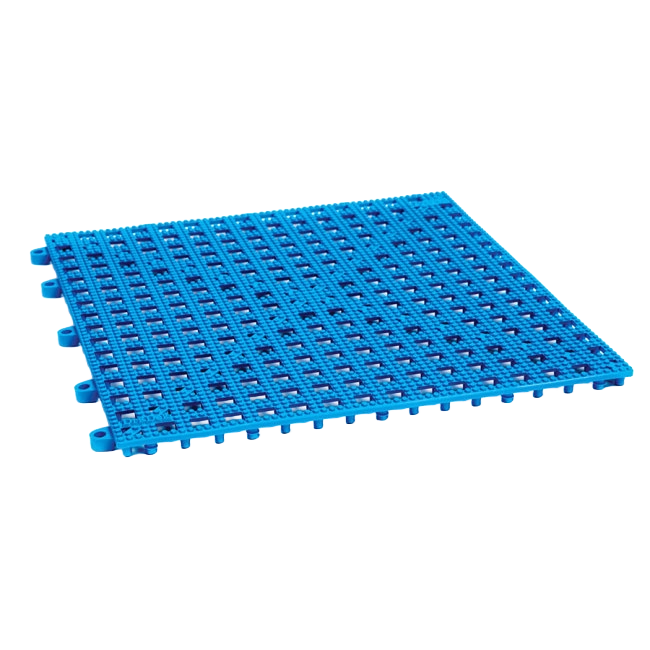 Dri-Dek® Flooring,"Blue interlocking perforated floor tile panel"