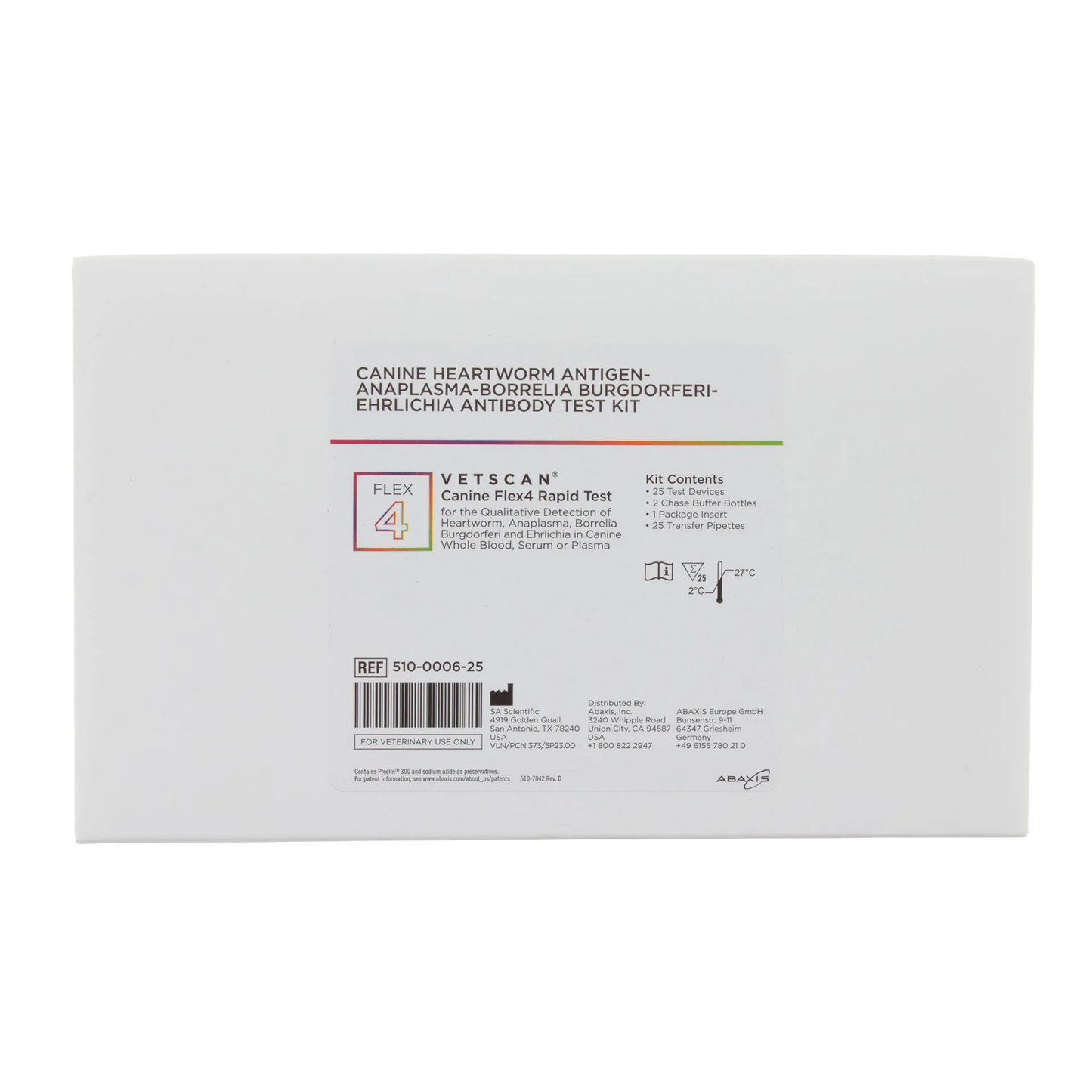 Abaxis Vetscan® Flex4 Rapid Test,"White test kit box with front label panel"