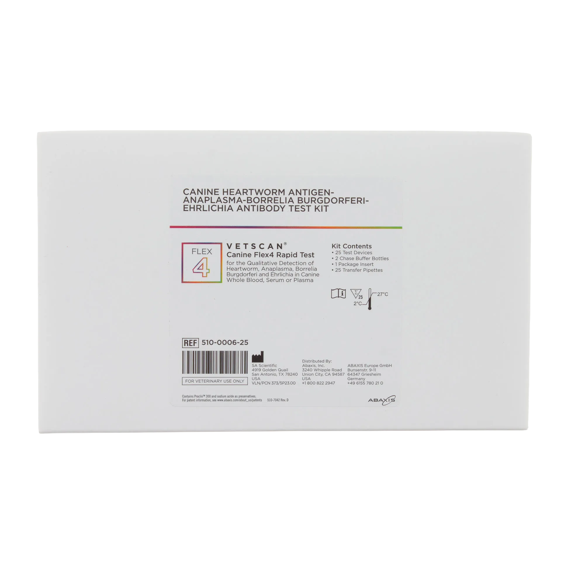 Abaxis Vetscan® Flex4 Rapid Test,"White test kit box with front label panel"
