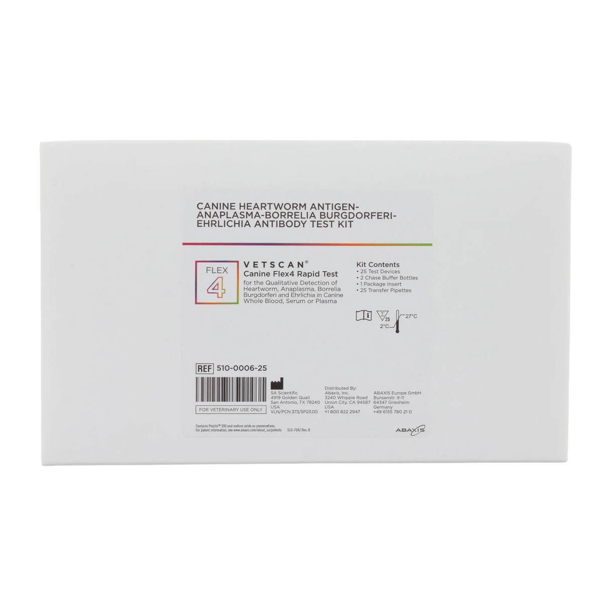 Abaxis Vetscan® Flex4 Rapid Test,"White test kit box with front label panel"