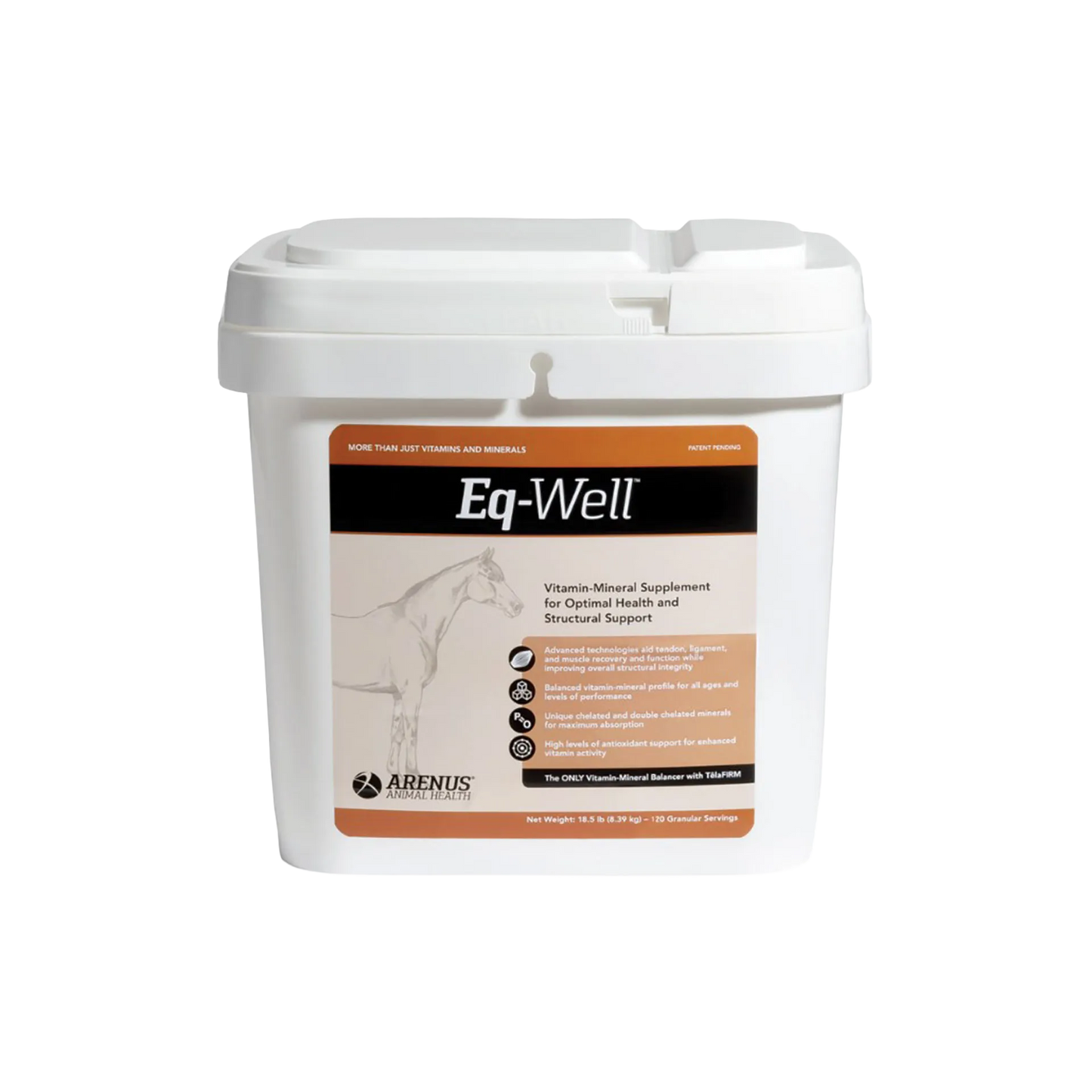 Eq-Well™,"White plastic tub with snap lid and front label"