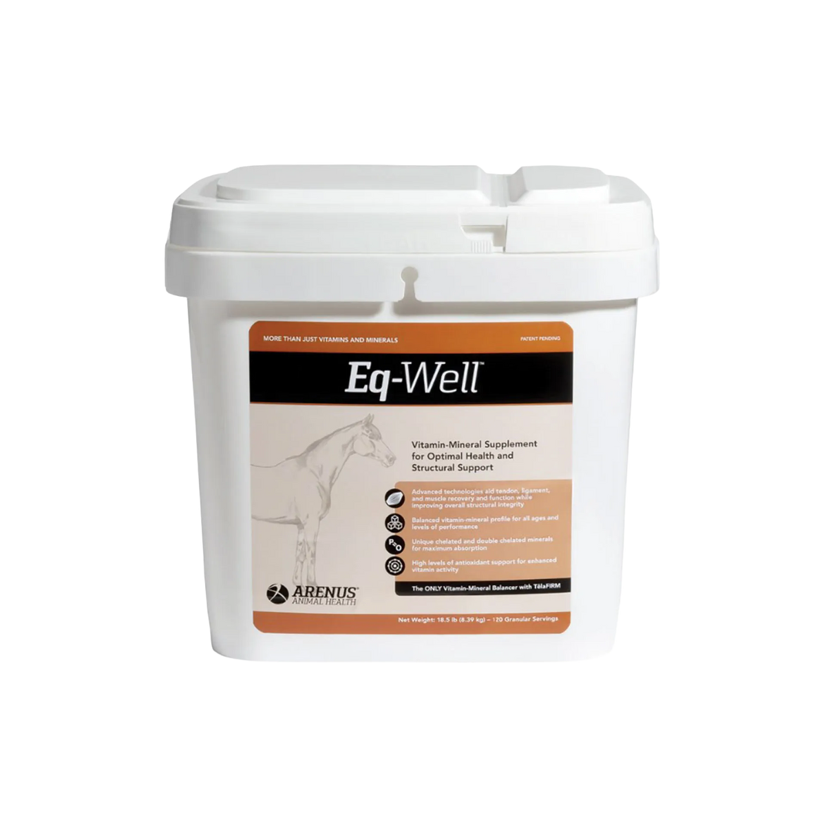 Eq-Well™,"White plastic tub with snap lid and front label"