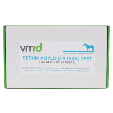 Serum Amyloid A Test (SAA Test Kit),"Front view of test kit box with horse graphic"