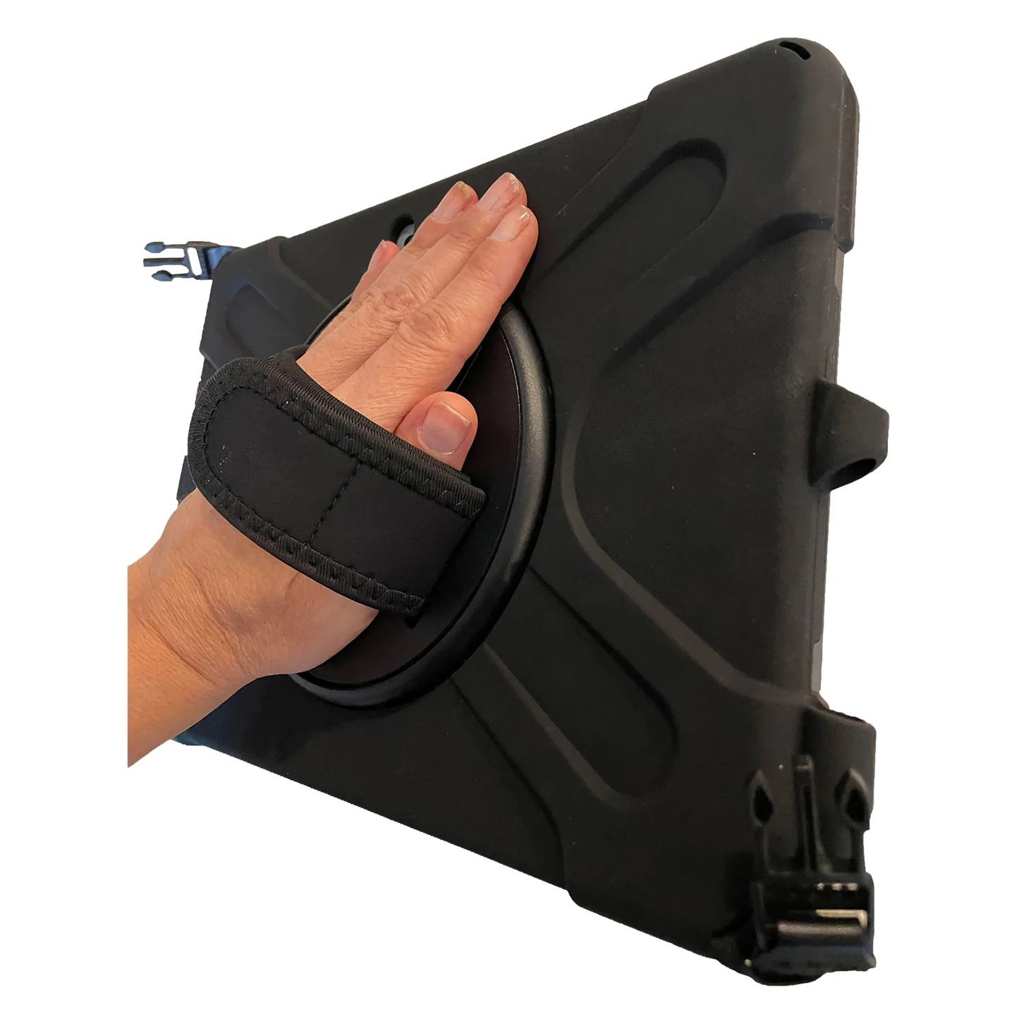 ScanX Portable Ultrasound,"Black protective case with hand strap shown in hand"