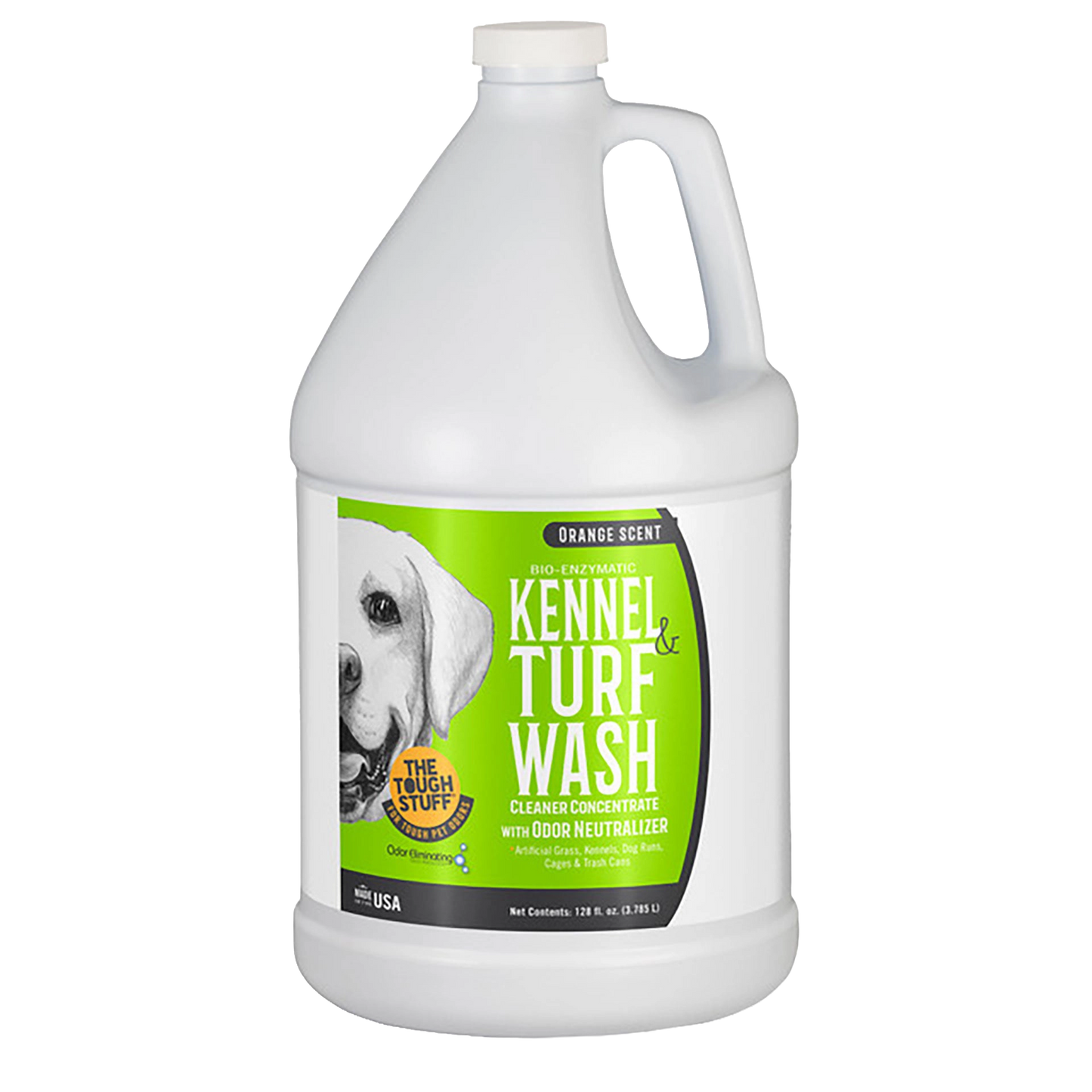 Bio-Enzymatic Kennel And Turf Wash Cleaner Concentrate With Odor Neutralizer,"White gallon jug with handle and green front label"