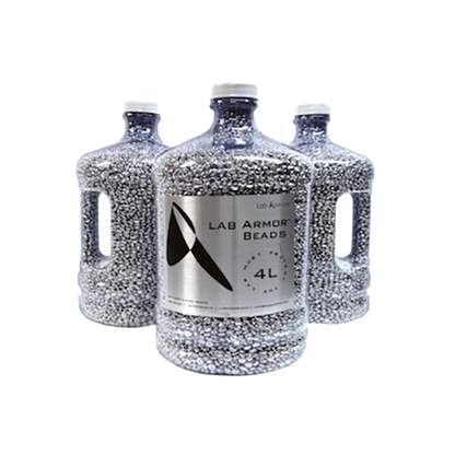 Aluminum Bath Beads,"Three bead-filled bottles with center 4L jug"