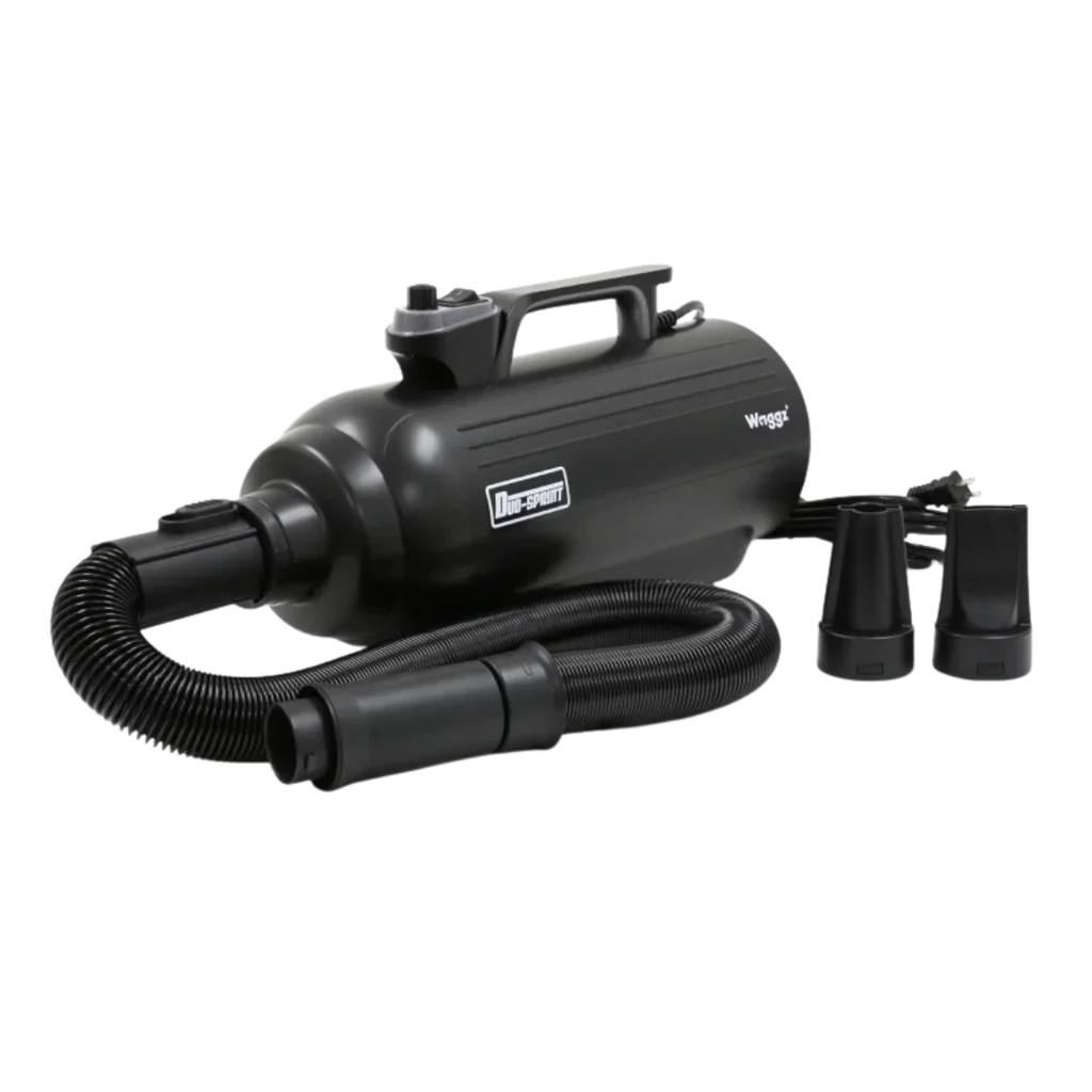 Duo-Sprint Dryer with Movable Dryer Stand by Waggz,"Black pet dryer with hose and two nozzle attachments"