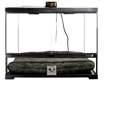Puppywarmer Bundles,"Glass-front warming unit with digital display and gray pad"