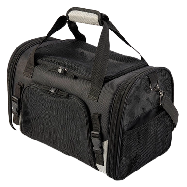 Mobile Dog Gear Pet Carrier Plus,"Black soft-sided pet carrier with shoulder strap and side pockets"