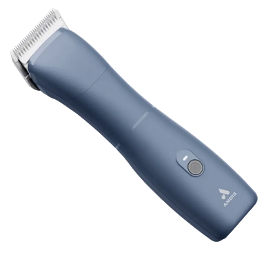 Emerge Clipper Blue by Andis With FREE 8Pc Wide Comb Attachment Bundle by Andis,"Blue hair clipper with metal blade, angled front view"