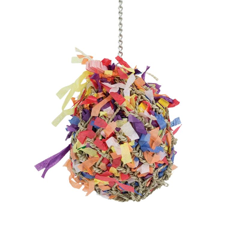 Super Shredder Ball,"Hanging woven ball covered in colorful paper strips"