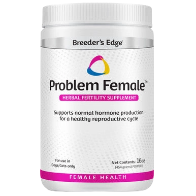 Breeder's Edge® Problem Female™,"White supplement powder jar with ribbed cap"