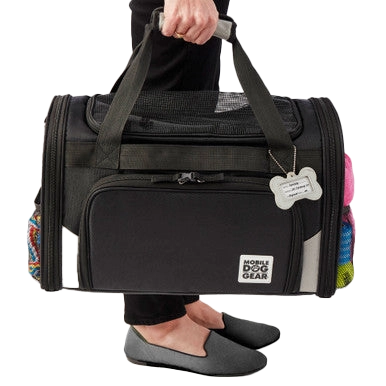 Mobile Dog Gear Pet Carrier Plus,"Black pet carrier bag with mesh top, front pocket, and shoulder straps"