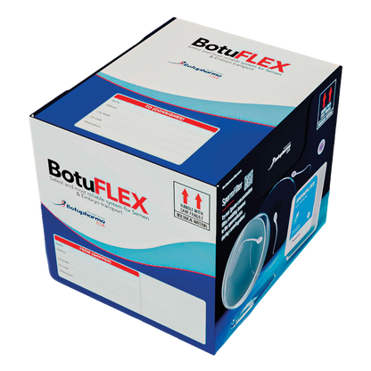 BotuFlex,"Blue and white shipping box with label fields"