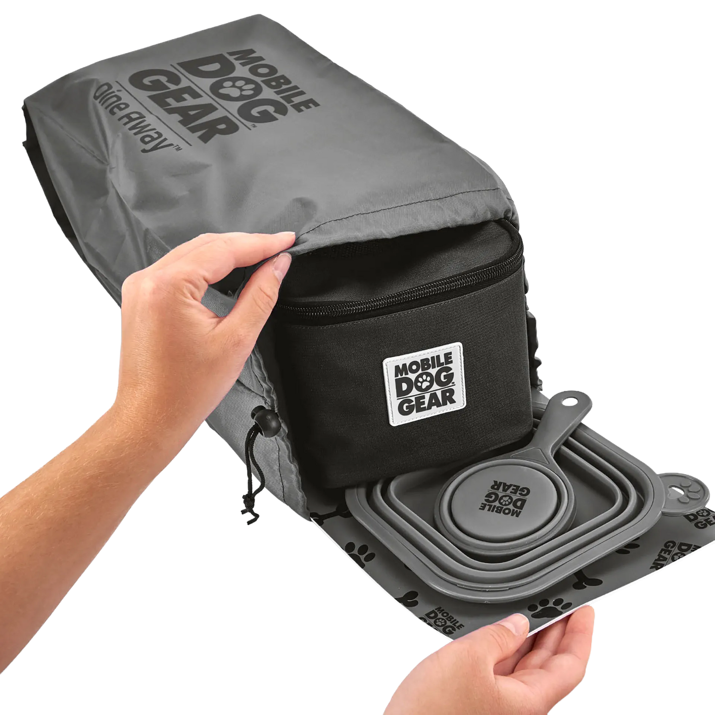 Mobile Dog Gear Dine Away® Food Set,"Gray zip travel case with pouch and collapsible dog bowls"