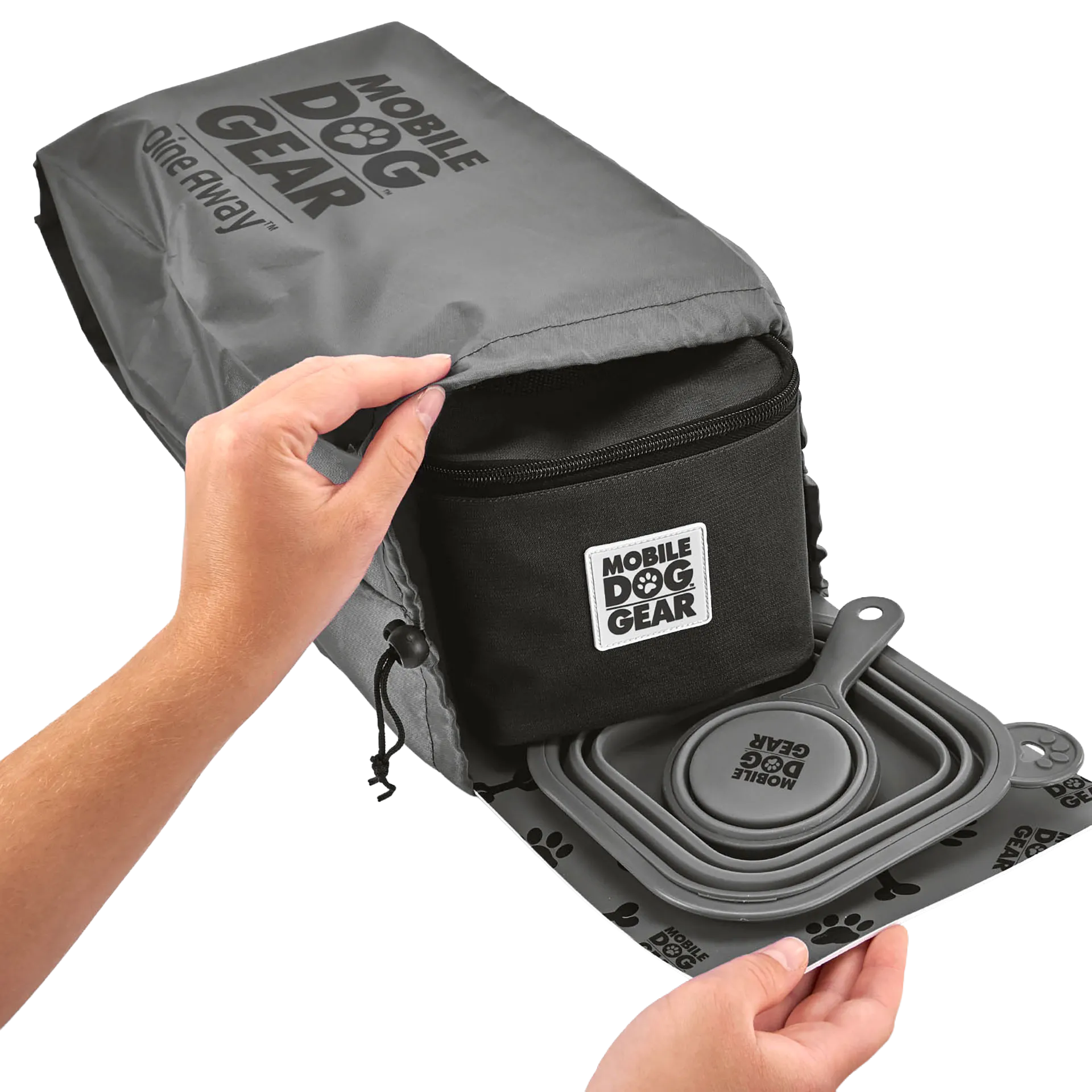 Mobile Dog Gear Dine Away® Food Set,"Gray zip travel case with pouch and collapsible dog bowls"