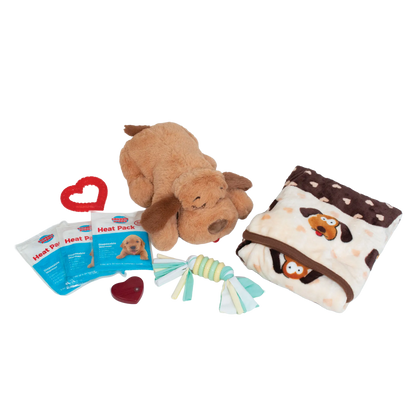 Snuggle Puppy Starter Kit,"Plush dog with blanket, heat packs, heart insert, and rope toy"