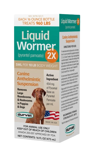 Liquid Wormer™ 2X,"Product box with dog image and front-right side panel view"