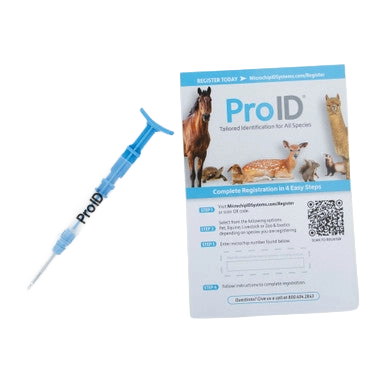 ProID® ISO Microchips,"Blue syringe applicator with registration card"