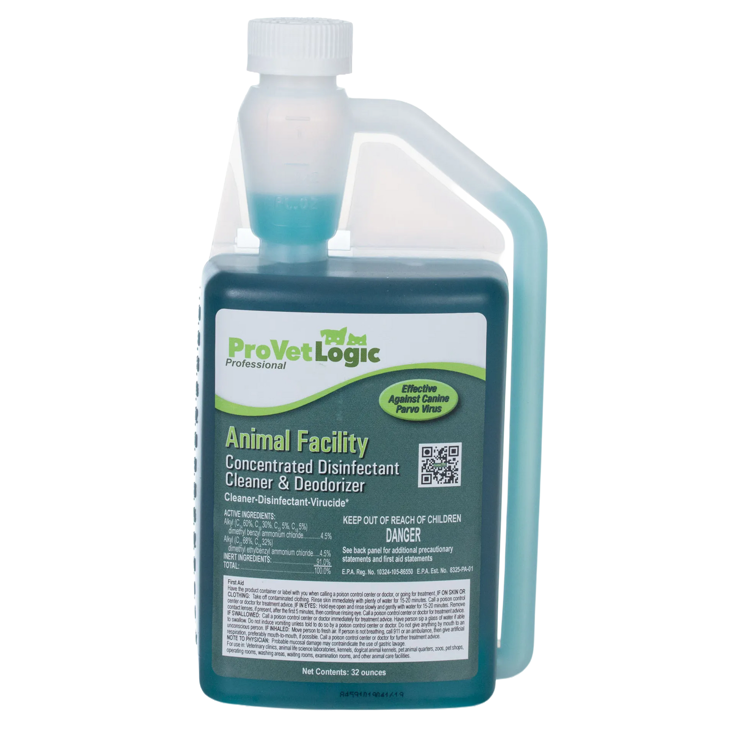 Animal Facility Disinfectant,"Blue handled bottle with white cap and front label"