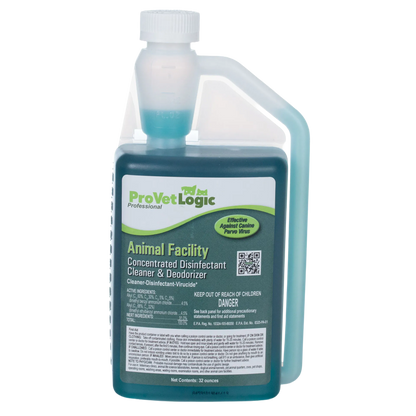 Animal Facility Disinfectant,"Blue handled bottle with white cap and front label"