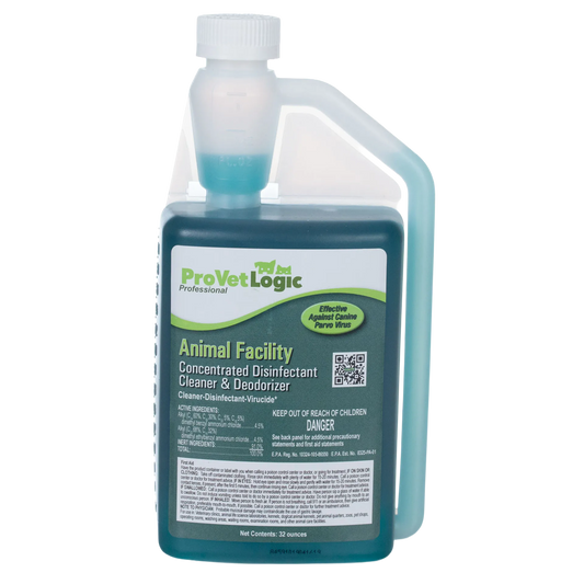Animal Facility Disinfectant,"Blue handled bottle with white cap and front label"