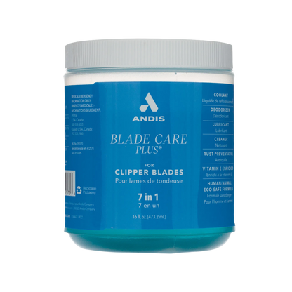 Andis® Blade Care Plus®,"Blue cylindrical jar with white screw-top lid"