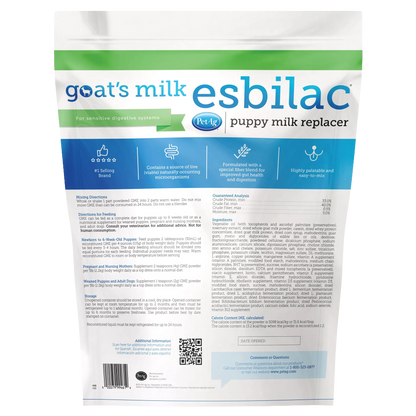 Goats Milk Esbilac® Puppies,"Back view of powdered puppy milk replacer pouch"